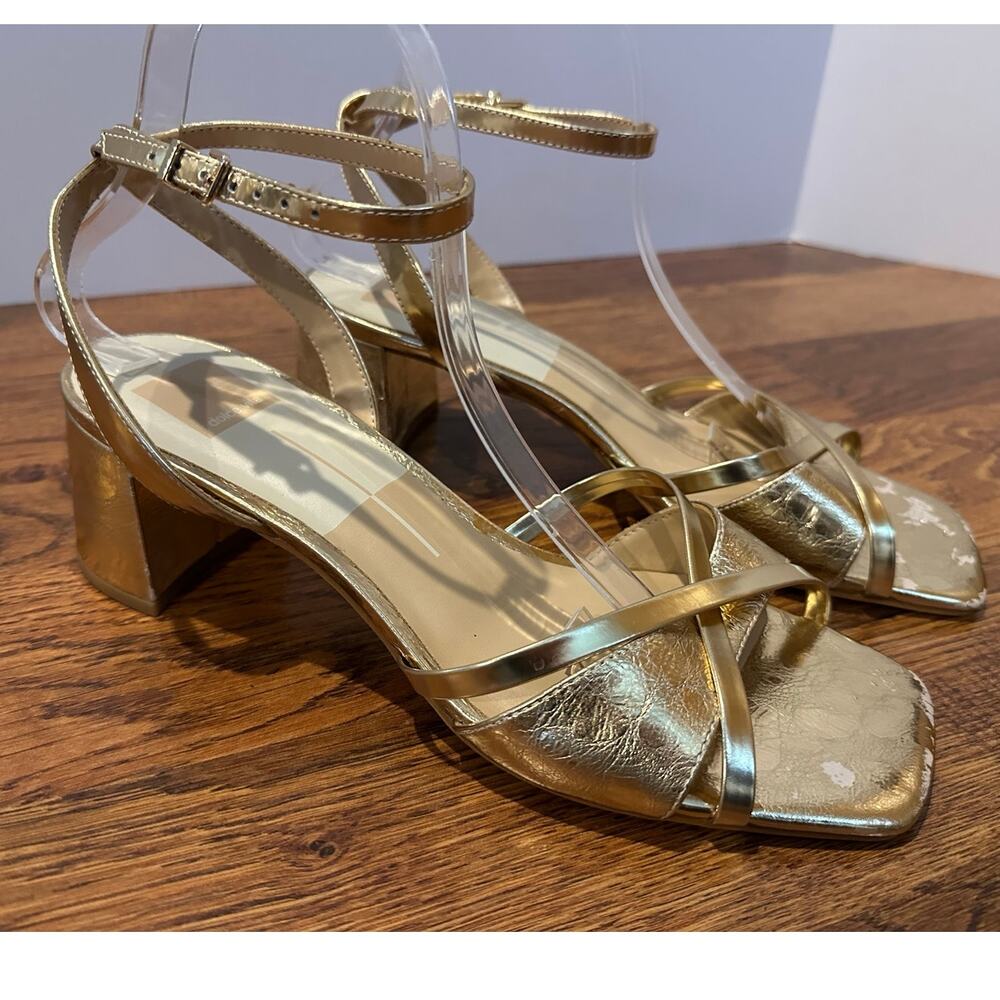 Dolce Vita Blakly Block Heel Sandals Metallic Gold Size 10 Glam Statement Heels